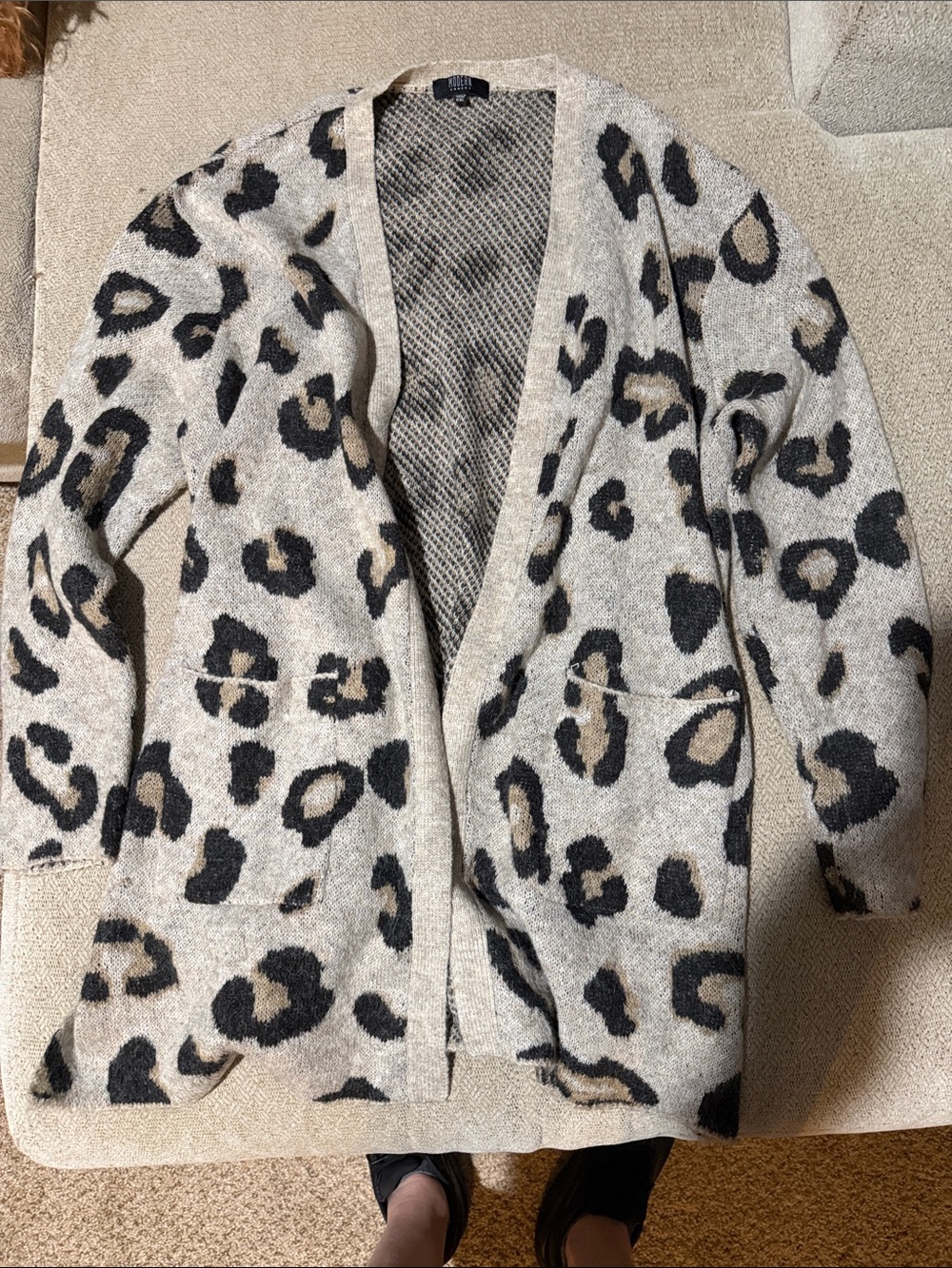Leopard Print Open-Front Cardigan Sweater - Beige/Black/Tan